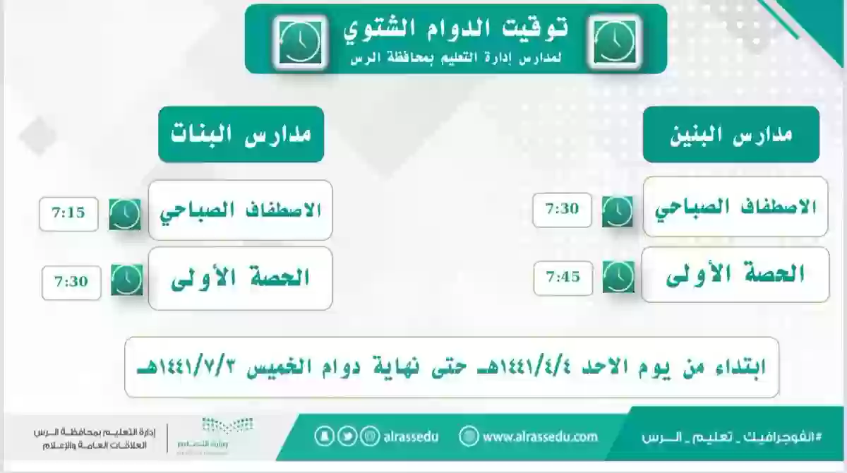 أوقات الدوام الشتوي للمدارس في السعودية